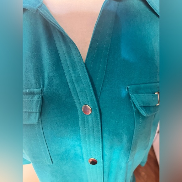 NWOT JM Collection Torquoise Jacket w/ 2 Breast Pockets and Snap Closure !! - Picture 5 of 16